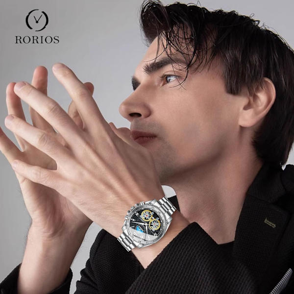 Herrar Kvarts Armbandsur Fritids Rostfritt Stål Klockor Mode Analog Klocka Luminous Datum Kalender Herrklocka Vit Svart B White Black B