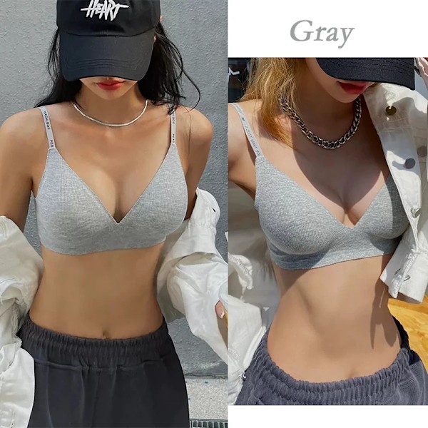 Dam Trådløs BH Dyb V Polstret Bralette S-XL Trendy Stribet Strik BH'er Sexede Dame BH'er Ensfarvet Underkjoler 6 Farve Grå XL