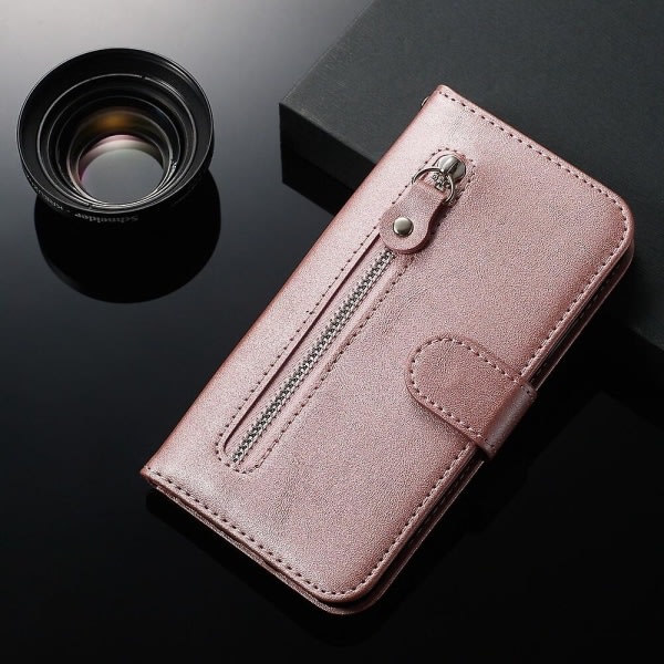 SQBB Case för Samsung Galaxy Note 10, premium Pu-läder Magnetisk stängning Kortplatser Kickstand Dragkedja Ficka Soft Tpu Flip Cover - Rosa