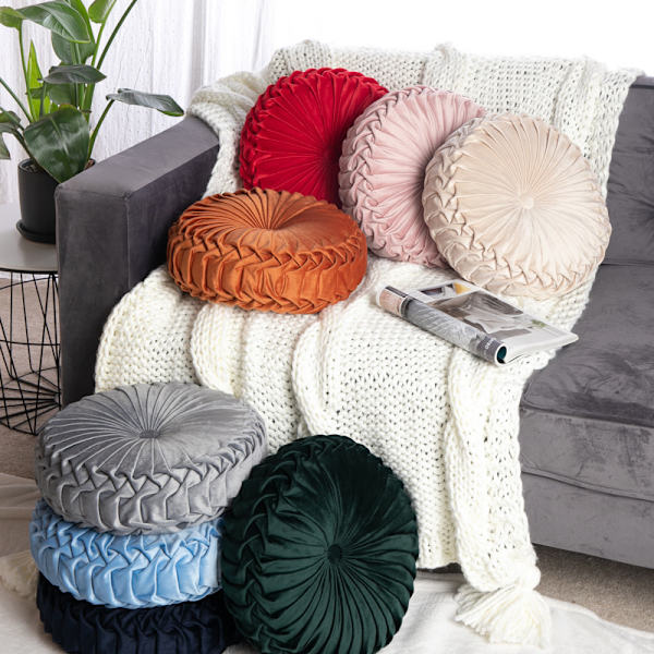 Nordisk gresskarpute, lys luksuriøs ren farge fløyel pute, rund hjul futon i stuen, tatami (mørkegrønn) for vinduskarm pute, d