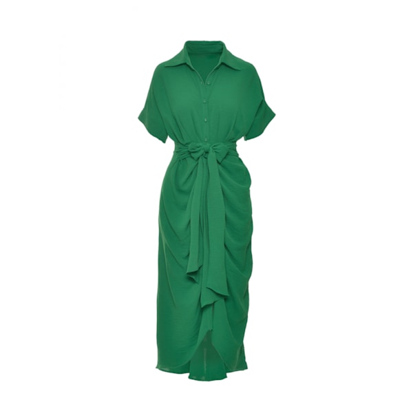 Ditsy Tie Front Button Up Boho Midi T-shirt Klänningar (Grön L)