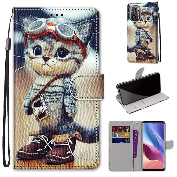 SQBB Case för Xiaomi Poco F3 Creative Pattern Tui magnetisk korthållare plånbok - Kattunge