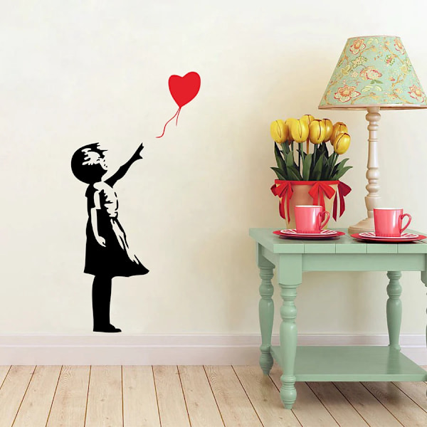 Banksy väggdekaler, Ballong Girl inspirerad - Banksy vinyl väggkonst klistermärke, gratis frakt A2064BlackLeftward 78cm