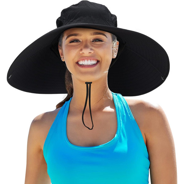 CQBB Kvinnor Superbred brättad solhatt UPF50+ Vattentät Bucket Hat för fiske, vandring, camping