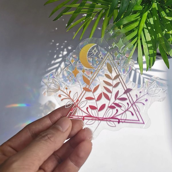 3D Regnbueeffekt Vindus Klistremerker Katt Stjerne Sol Blomst Dekor Diy Glass Kunst Veggklistremerker For Hjem Innredning Regnbue Prismeskaper RPS072