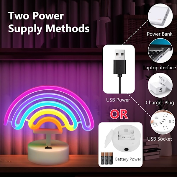 Regnbue Neonlys til Børn, LED Natlys Drevet af Batteri/USB Rainbow