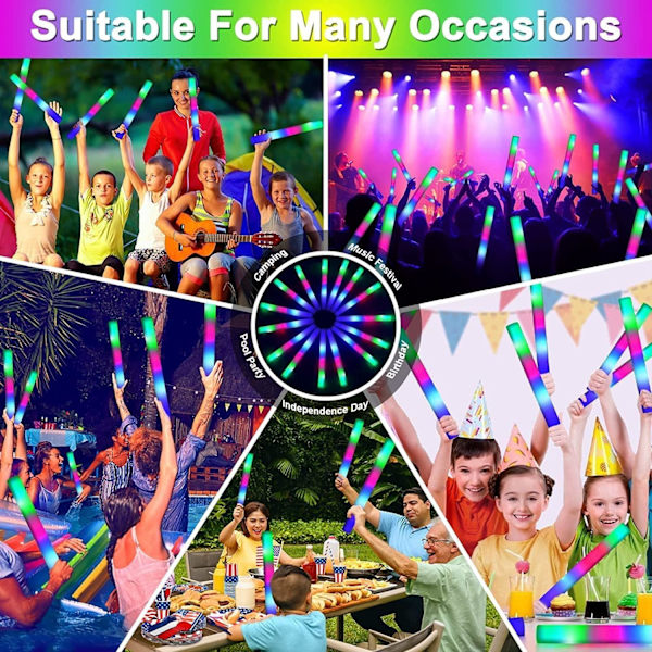 32-pakkaus 16 tuuman vaahtomuovi Glow-tikkuja, LED-juhlatarvikkeet 3 värimuutoksen tilalla Multi Color 32