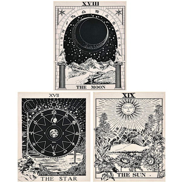 3 delar Tarottapet Tarotkort Gobeläng Solen Månen Den