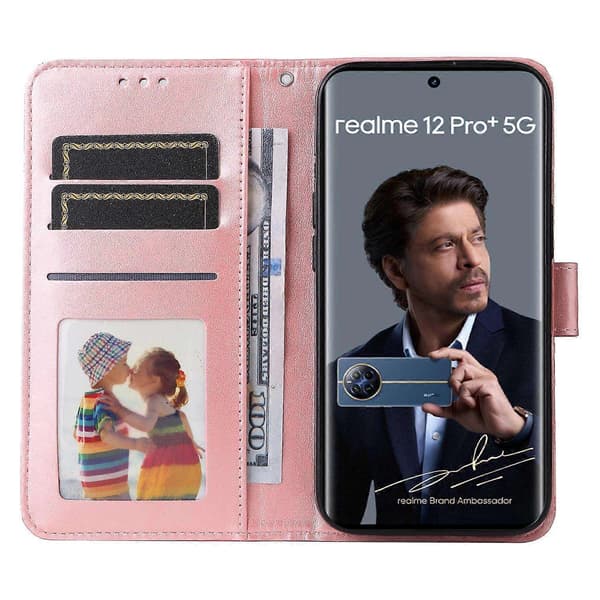 För Realme 12 Pro 5G/12 Pro+ 5G Läderfodral Präglat Solros Flip Folio Plånboks Telefonfodral - Perfet Style E-max Style E