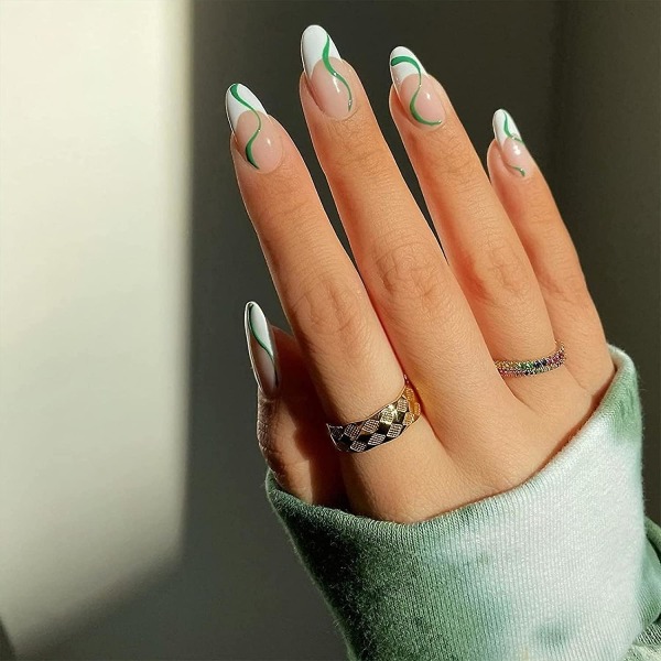 Extra lång press på naglar Kista falska naglar glansiga akrylnaglar konstgjorda naglar för kvinnor och flickor 24st