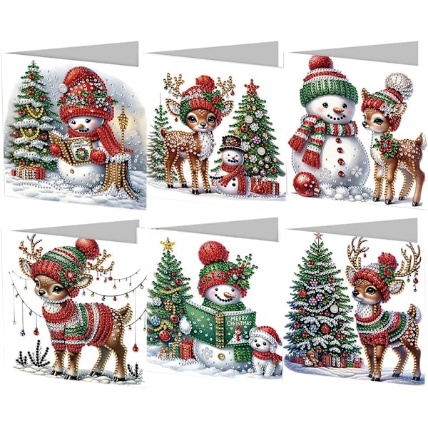 DIY Diamantkonst Julgranskortsset, 12/8/6/4-pack, Handgjorda Julhälsningar HK052
