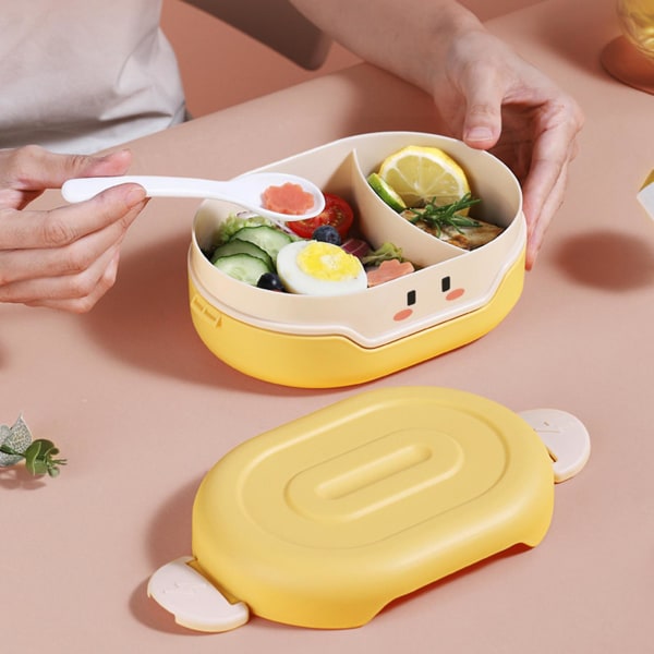Bento Lunchlåda för vuxna, Lunchbehållare för barn 2 fack Matförvaring Lunchlåda, bpa gratis, gul
