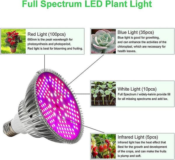LED-vækstlys - Fuld Spektrum E27 100w Professionel vækstlampe til frøblomstring-max