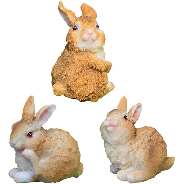 Kanin Havepynt, Udendørs Sæt med 3, Kaninfigurer
