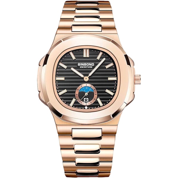 Herrar Enkel Kvartsur Klocka Vattentät Luminous Datum Kalender Rostfritt Stål Svart Roséguld Black rose gold