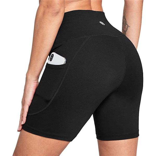 Högmidjade träningsshorts för kvinnor, yogaleggings, träningsshorts med magkontroll, svart Black M