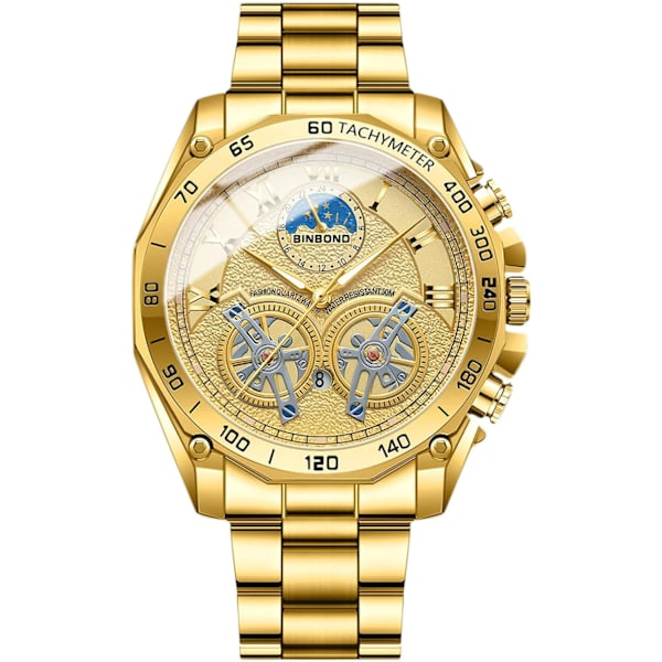 Mænds Kvarts Armbåndsur Fritids Rustfrit Stål Ure Mode Analogt Ur Lysende Dato Kalender Mænds Ur Guld Gold