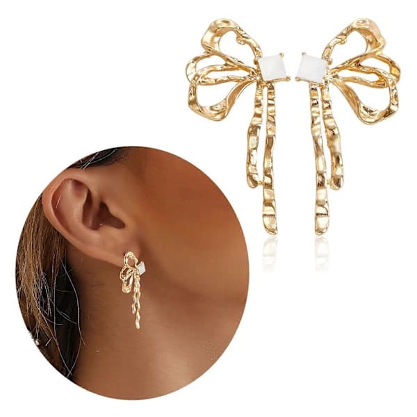 Søde sløjfeøreringe, damesmykker, elegante sløjfeøreringe, trendy modeaccessories til kvinder Guld 1—max