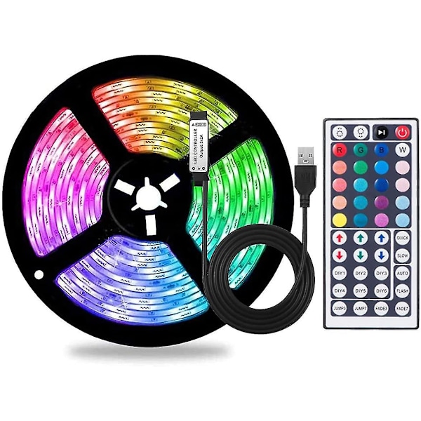 Fargeendrende USB RGB LED-stripe, LED-lys med fjernkontroll for hjemmeinnredning, TV-bakgrunnsbelysning (5 m) Ikke-vanntett