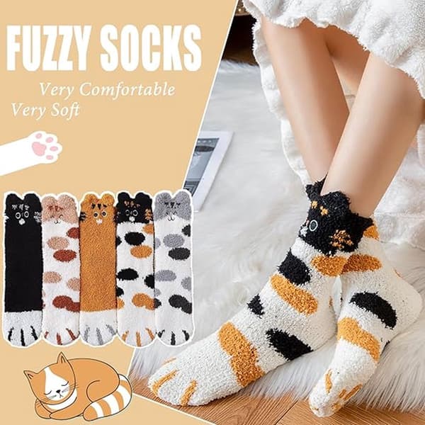 Dame Plysstrømper, Bløde, Varme, Fluffy, Søde Dyremotiver, Varme til Søvn, Julegave, 5 Par