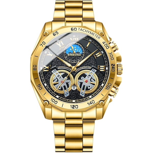 Mænds Kvarts Armbåndsur Fritids Rustfrit Stål Ure Mode Analogt Ur Lysende Dato Kalender Herre Ur Guld Sort Gold black
