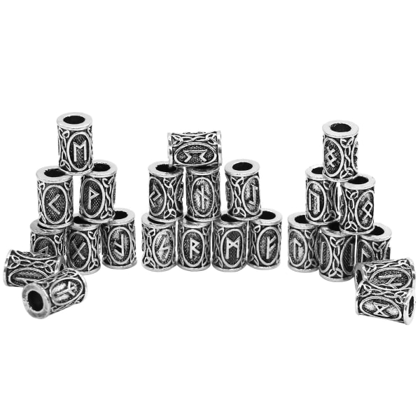 CQBB 48 stycken/ set Viking Rune Beads Dreadlock Beard Bead Halsband Silver DIY Smycken