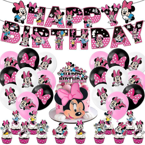 Minnie Mouse Barn Födelsedagsfest Dekorationer Tillbehör Banner Ballonger Cake Toppers Set SQBB