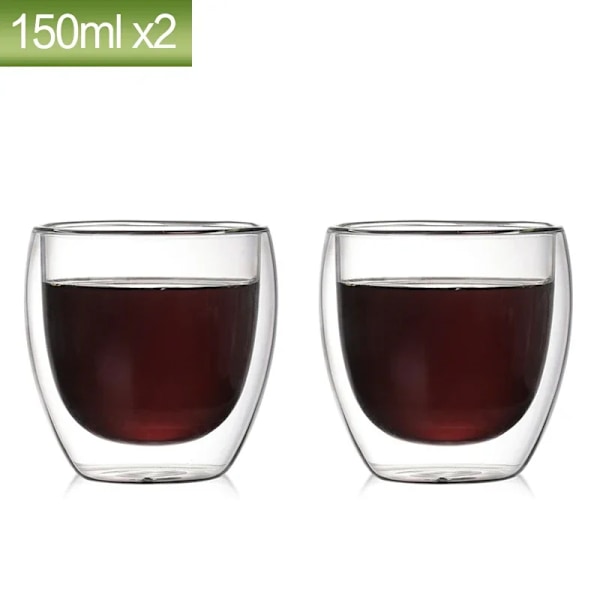 80ml dubbelväggig glaskopp 2/12ST Transparent handgjord värmebeständig tedrink set Espresso kaffe Mjölkmuggar Present 2pcs 150ml Som visas