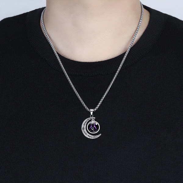 Wekity Stainless Steel Crescent Moon 12 Constellation Zodiac Sign Luminous Pendant Halsband Glow in The Dark, Taurus