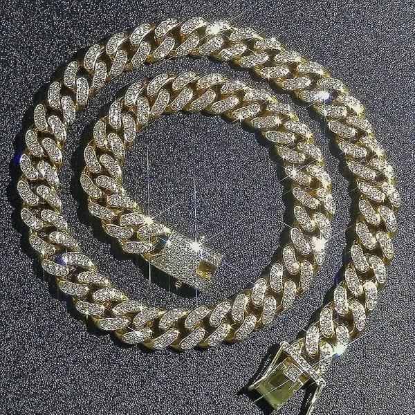 Kubanska länkkedjor Herr Iced Out Miami Cuban Chain Halsband Silver/Guld Bling Diamond Hip Hop Smycken För Kvinnor