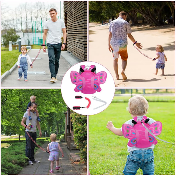 Säkerhetssele för barn, ryggsäck för barn med säkerhetskoppel, anti-förlorat barn ryggsäck för barn och barn att lära sig gå, fjäril Fjärils väska (rosa)