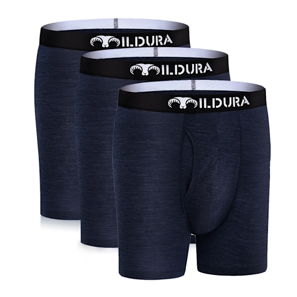 100% Merinoull Boxer Brief Män Merino Ull Underkläder Base Layer Merino Boxer Briefs Underbyxor Mjuk Fukt Andningskväll 3 Pack -Navy L