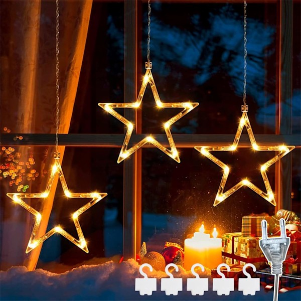LED-stjerner Julelys 3 stk Lys Juleinnendørs Vindu Lys Dekorasjon 8 Moduser IP44 For Jul Bryllup Fest Soverom Balkong Dekorasjon Plug