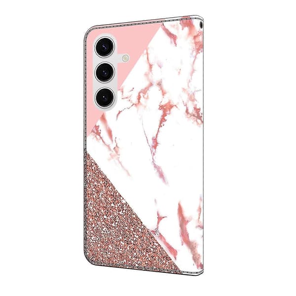 Kompatibelt med Samsung Galaxy S25 Plånboksfodral Mönstertryck Ställ Läder Flip Telefonfodral - Floral Butterfl-Perfet Triangular Marble-max Triangular Marble