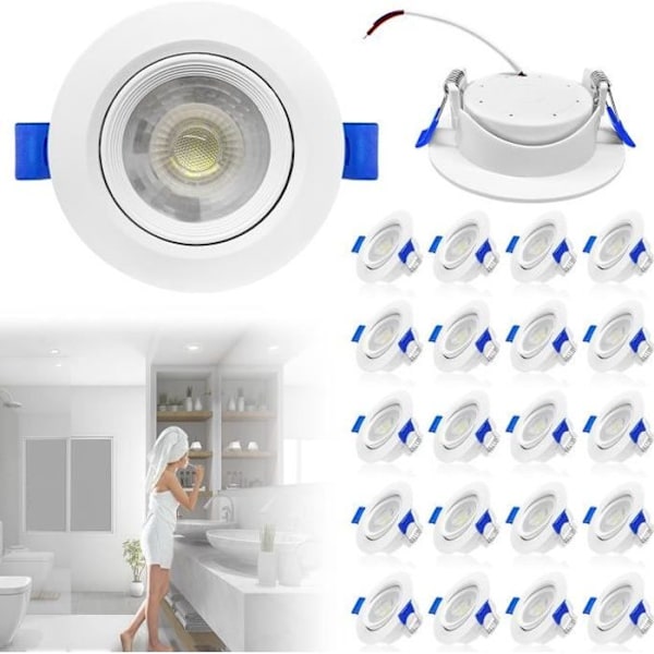 Aufun 20 stk. flade LED-downlights 230V, 5W indbygget indendørs belysning til stue, soveværelse, koldt hvidt