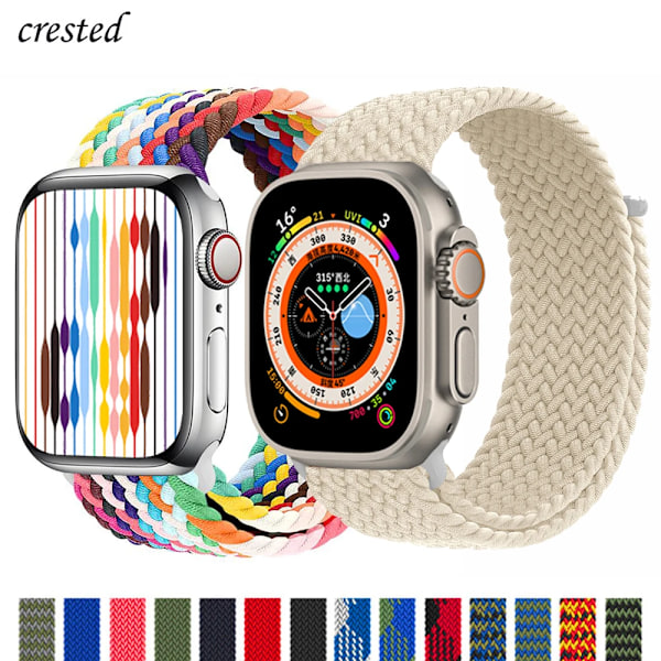 Flätad Solo Loop för Apple Watch-band 40mm 44mm 49mm 45mm 41mm 38mm 42mm Elastiskt armband iWatch series 9 8 7 se Ultra 2 Strap Abyss blue S-storlek