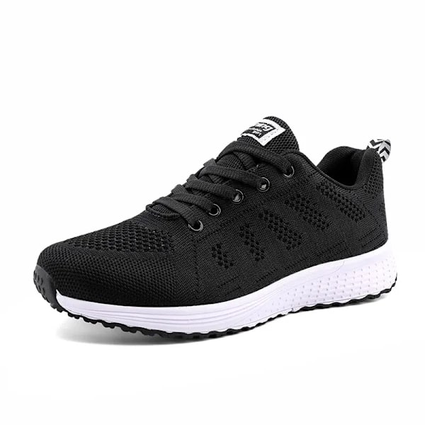 Kvinner Casual Sko Mote Pustende Turgåing Mesh Plattsko Sneakers Hvit Kvinnelige Skodor A08Black 41