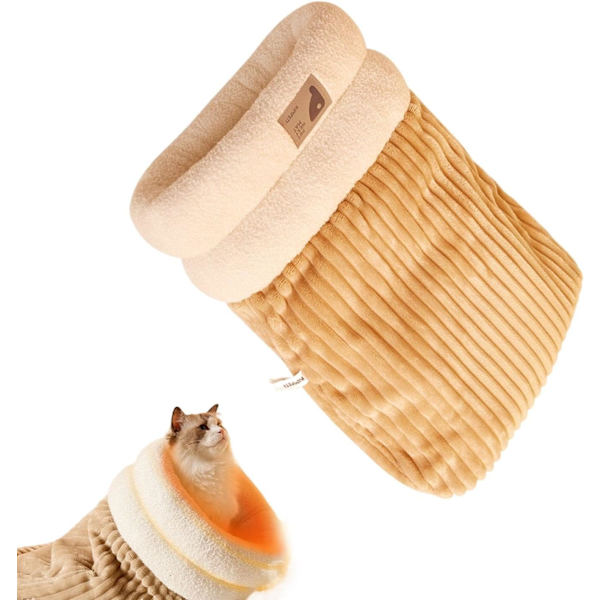 Sovkudde för Katt, Varm Djursäng, Mjuk och Tvättsäker Mysgrott för Katter BROWN L 34 x W 20 x H 20 cm