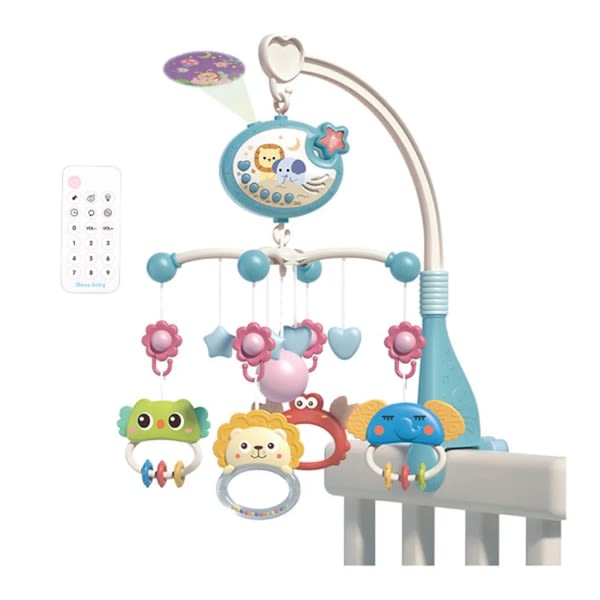 Söt spjälsäng rörlig musiklampa stjärnprojektion Hängande roterande leksak Spjälsängsleksak med fjärrkontroll Spjälsängdekoration för baby