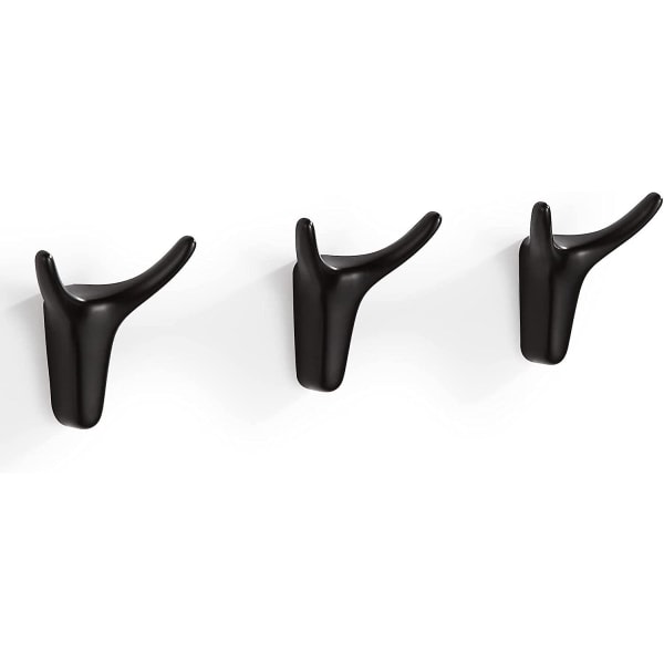 Set med 3 självhäftande hornformade väggkrokar för badrum och kök, svart
