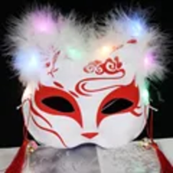 Valaiseva LED-kettumask Japani Cosplay Välkkyvät hiilet Tumma silmämaski Rave-asu Anime Puoli kasvot Kissa Maskit naamiaiset Juhlatarvikkeet 2