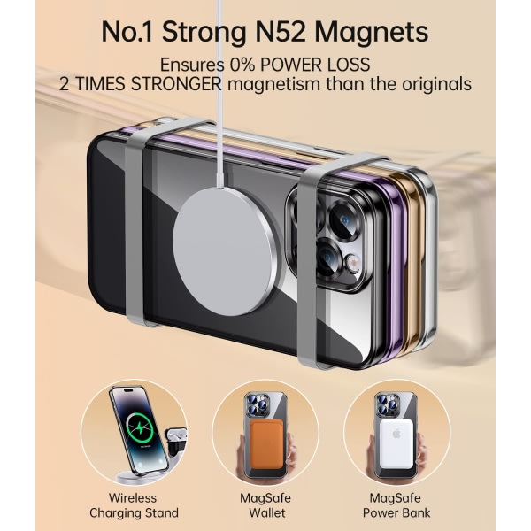 CQBB Magnetiskt genomskinligt case för iPhone 14 Pro Max case med full kamera Svart iPhone14promax