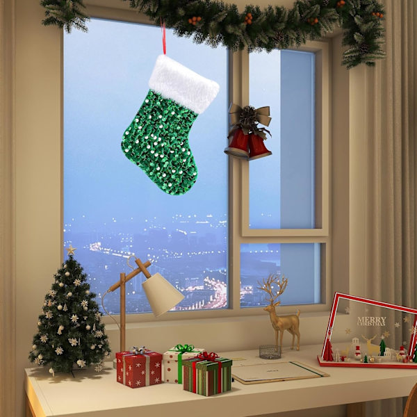 Julstrumpa | Glittrig julstrumpa | Juldekoration | Julstrumpor | Heminredning | Hållare för barn julstrumpor | Glittrande julstrumpa till jul gRÖN