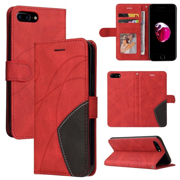 SQBB Kompatibel med Iphone 8 Plus/iphone 7 Plus Case Kort Pu-hållare Läder Cuir Plånbok Flip Cover - Röd