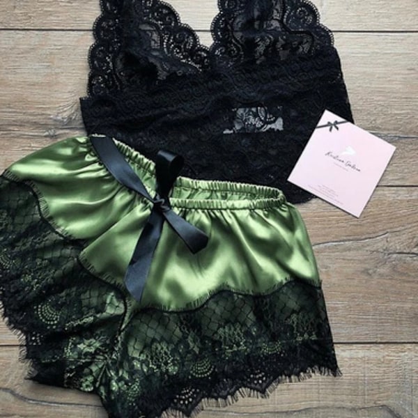Sexy Pyjamas för Kvinnor 2 Bitar Topp Shorts Set Nattkläder Kläder Spets Pyjamas Underkläder Underkläder Underkläder Lila S