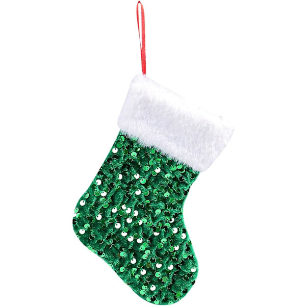 Julstrumpa | Glittrig julstrumpa | Juldekoration | Julstrumpor | Heminredning | Hållare för barn julstrumpor | Glittrande julstrumpa till jul gRÖN