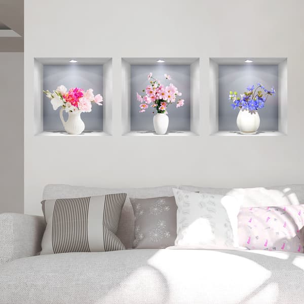 3D-effekt väggdekal blommor i vas väggdekal väggdekoration_max