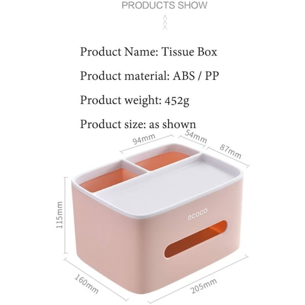 (Rosa) Tissue Box, PVC Tissue Box, Multifunktionell Box, Pennhållare, Fjärrkontrollhållare, Tissue Holder, Förvaringsbox, Kosmetisk Tissue Box-HARRY