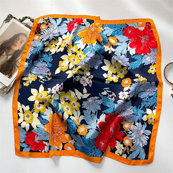 Luksuriøs trykt silkeskjerf for kvinner, vårhalsslips, sjal, wraps, kvinne 70 cm hårhåndklede, hijab, bandana FJ780-2