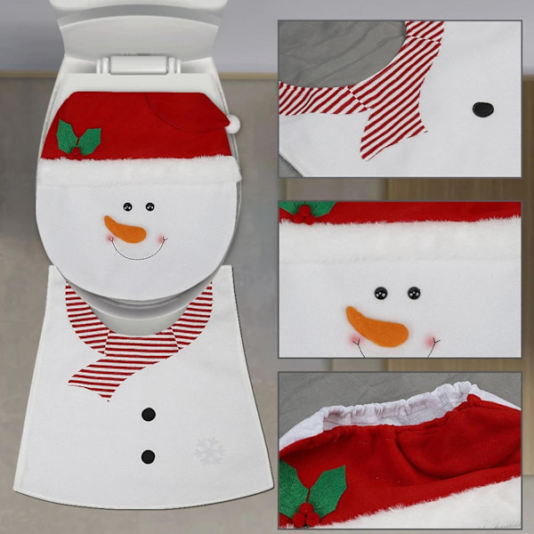 Joulu WC-istuimen kansisetti - Juhlava lumimies kylpyhuoneen matto ja kansi Snowman